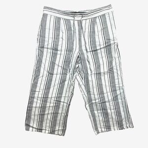 Per Se Pants Womens Size XL White Linen Viscose Striped Waist Cropped Drawstring